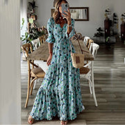 women's v-neck printed swing long dress, view 3 - MRSLM