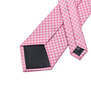 pink and white plaid silk tie set for men, view 6 - MRSLM