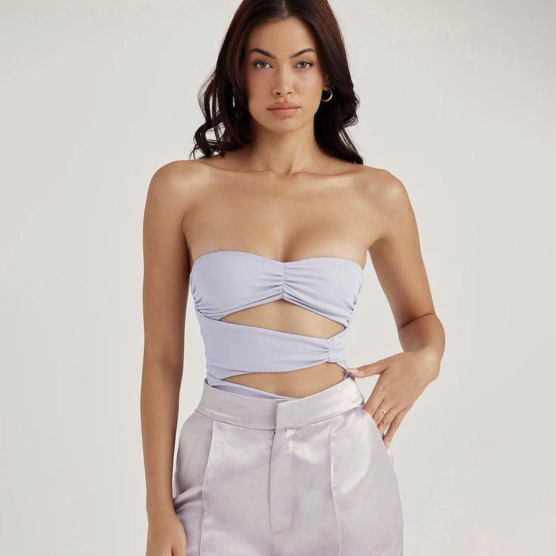 purple off-shoulder ruched bodysuit - MRSLM