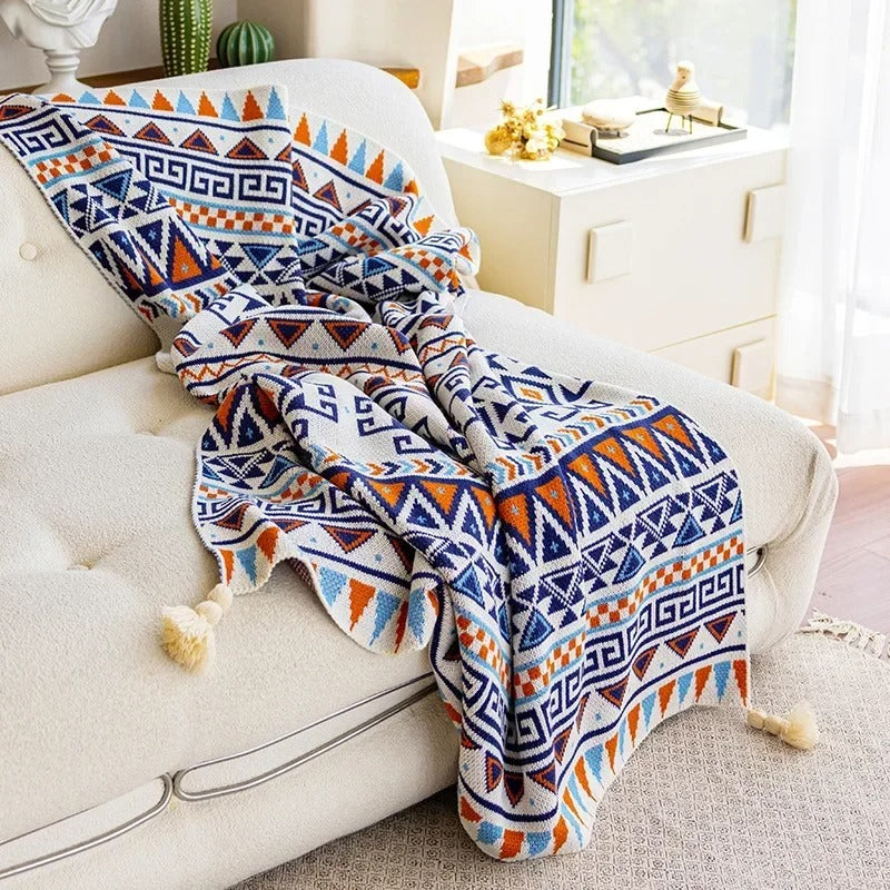 bohemian knitted throw blanket, view 4 - MRSLM