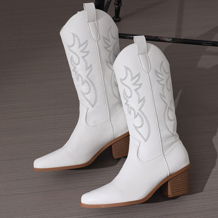 High Heel White Western Cowboy Knight Boots