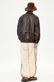 retro lapel pu leather jacket men, view 9 - MRSLM