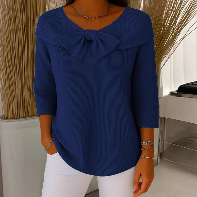 knitted bow solid color sweater, view 4 - MRSLM