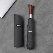 automatic folding umbrella with wooden handle, view 4 - MRSLM