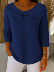 knitted bow solid color sweater, view 6 - MRSLM
