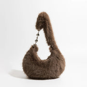 fuzzy faux fur half moon shoulder bag, view 2 - MRSLM