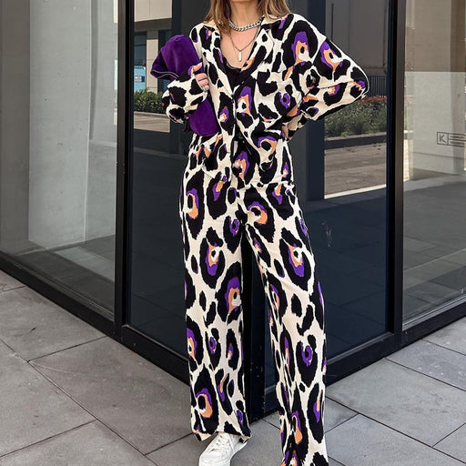 printed suit collar top and wide leg pants set - MRSLM