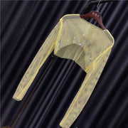 women's rhinestone grid pullover long sleeve top - MRSLM
