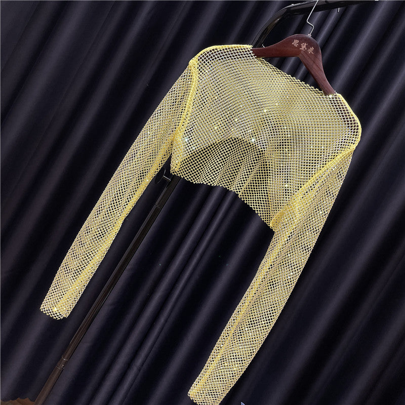 women's rhinestone grid pullover long sleeve top - MRSLM