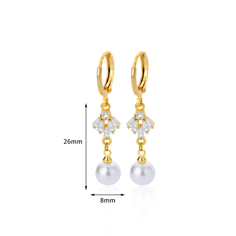 butterfly imitation pearl dangle earrings, view 2 - MRSLM