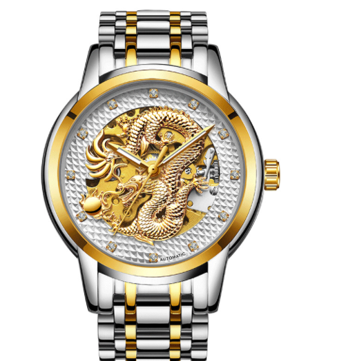 gold skeleton automatic dragon watch, view 3 - MRSLM