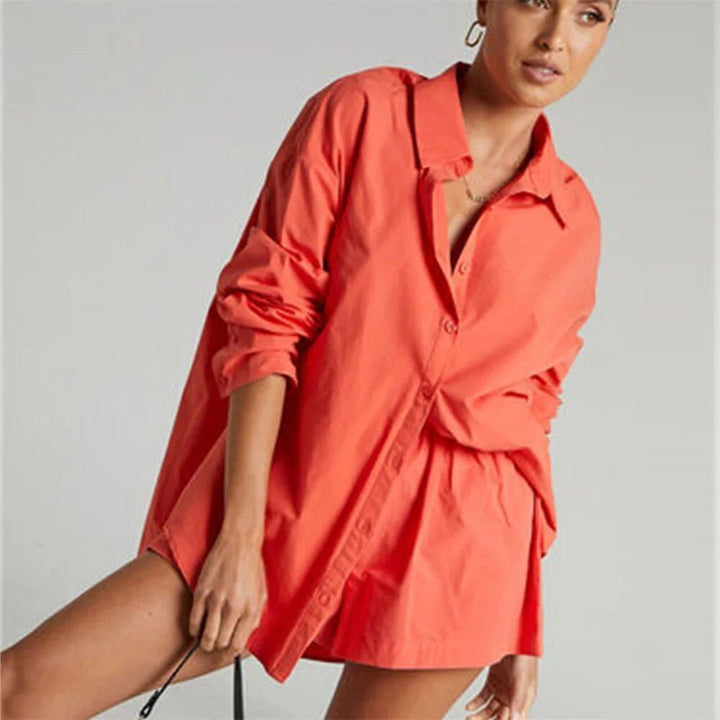 High Waist Cotton Linen Shirt and Shorts Set