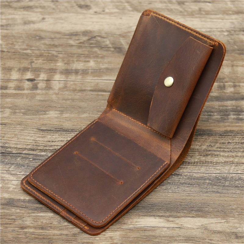 Men's crazy horse leather trifold wallet, view 2 - MRSLM