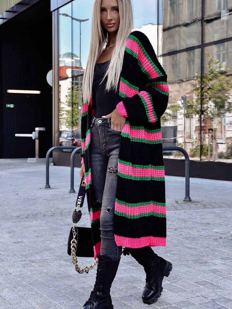 striped color block baggy knit cardigan coat, view 4 - MRSLM