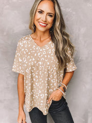 leopard print short sleeve loose top, view 5 - MRSLM