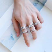 S925 silver half circle seven stone couple ring, view 3 - MRSLM