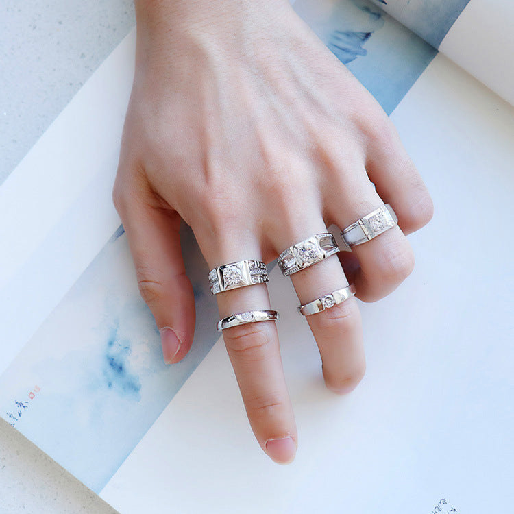 S925 silver half circle seven stone couple ring, view 3 - MRSLM
