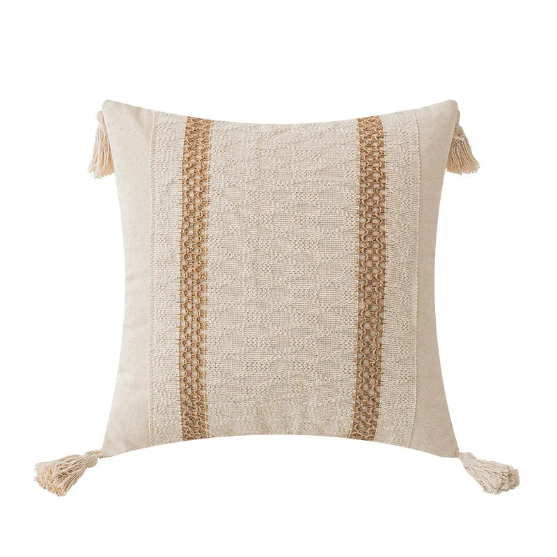 boho geometric tassel cushion cover, view 5 - MRSLM