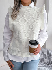 Women's ruffle-trim diamond knit sweater vest - MRSLM