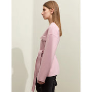 v-neck coat with belt, view 5 - MRSLM