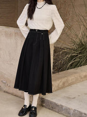 high waist pleated denim skirt, view 4 - MRSLM