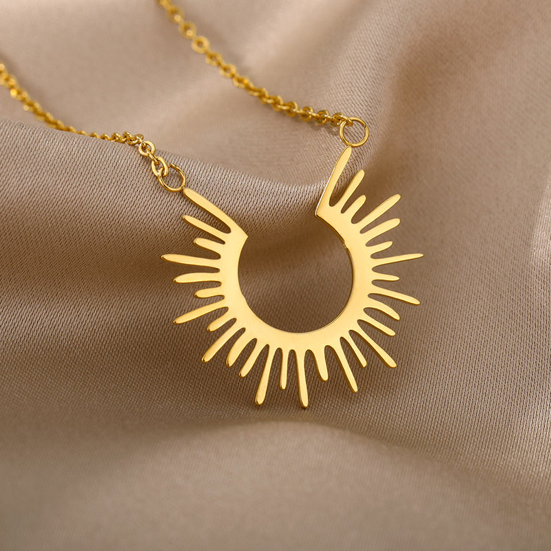half circle sun pendant necklace, view 4 - MRSLM