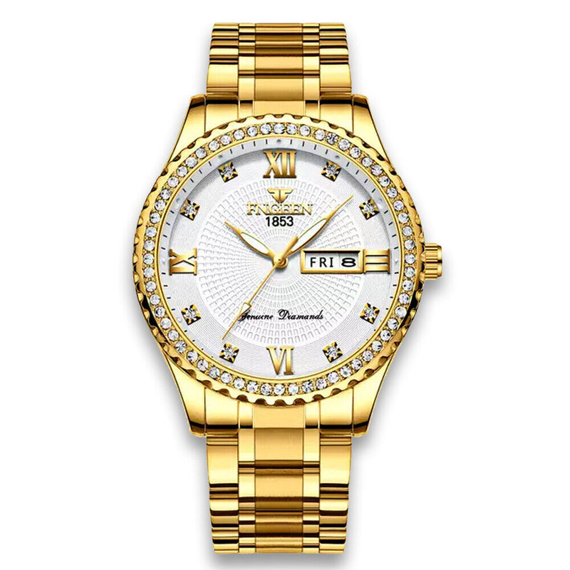 men's gold stainless steel quartz watch, view 2 - MRSLM