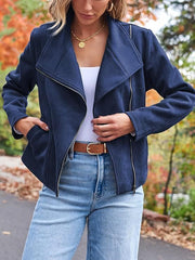 women's short suede motorcycle jacket, view 10 - MRSLM