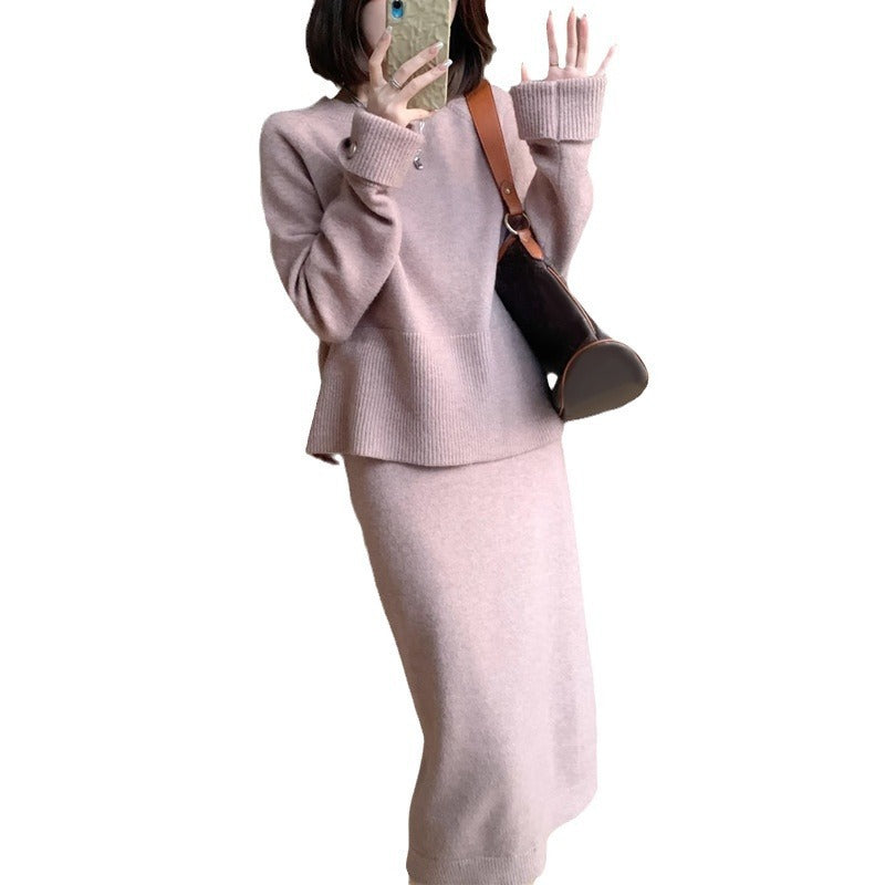 Pink knitted two-piece dress set, view 6 - MRSLM