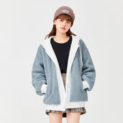 women's hooded lamb wool coat, view 4 - MRSLM