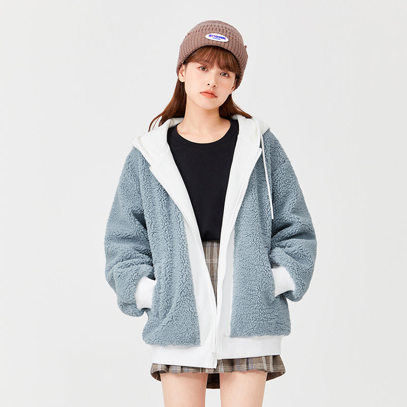 women's hooded lamb wool coat, view 4 - MRSLM