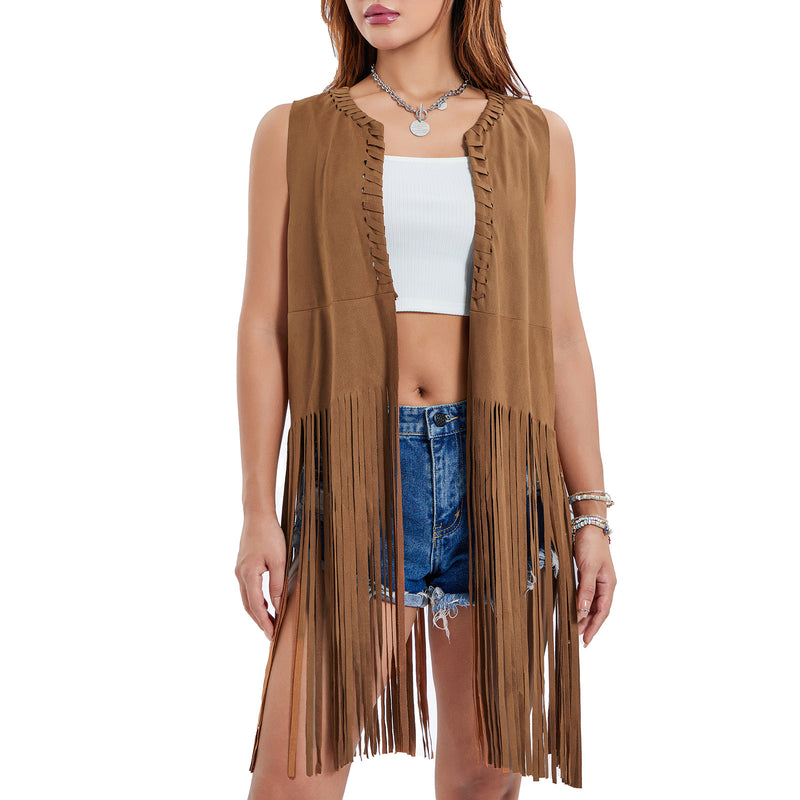 women's suede tassel vest coat, view 7 - MRSLM