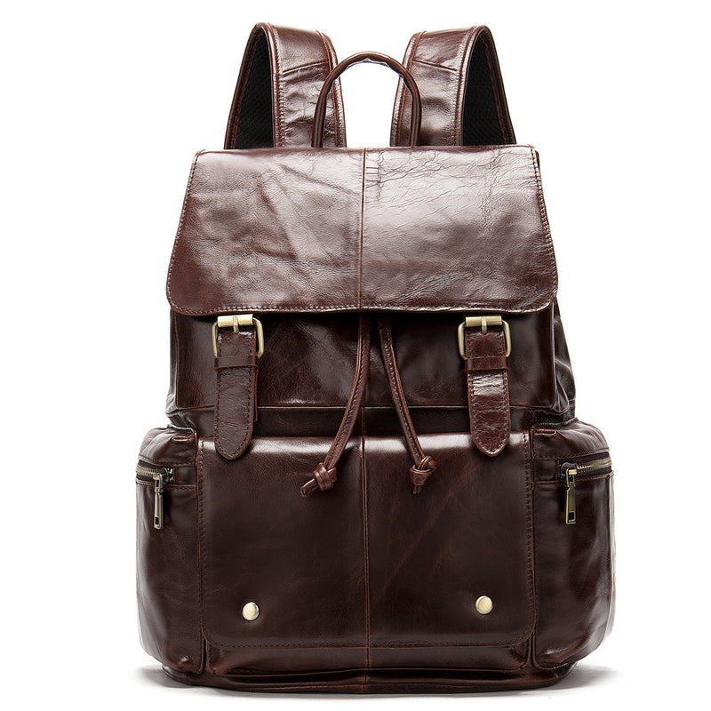 crazy horse leather flap backpack, view 5 - MRSLM