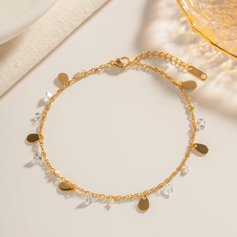 crystal water drop tassel anklet, view 4 - MRSLM