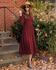 retro round-neck smocking dress, view 7 - MRSLM