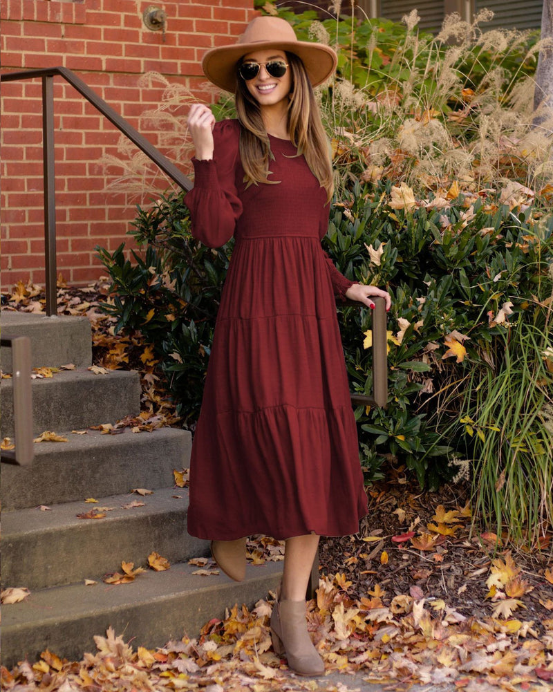 retro round-neck smocking dress, view 7 - MRSLM