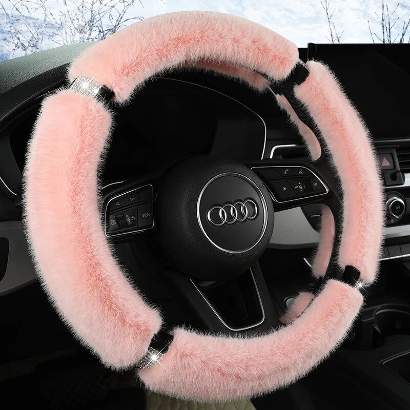 suede fur diamond steering wheel cover, view 6 - MRSLM