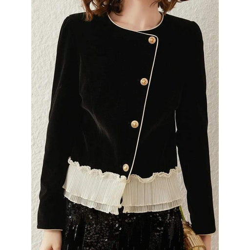 women's lace contrast patchwork jacket, view 2 - MRSLM