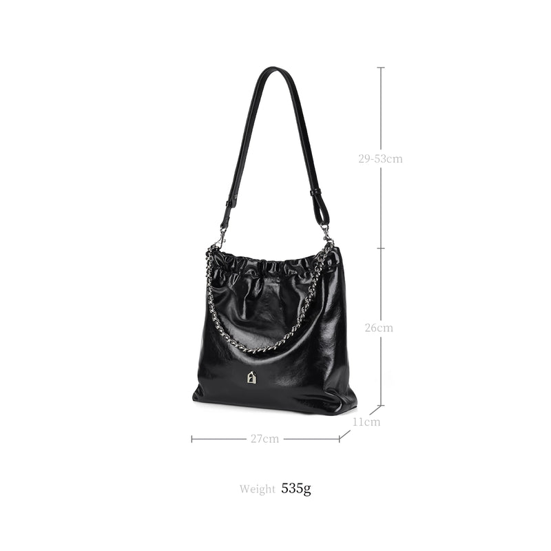 split leather chain tote bag, view 13 - MRSLM