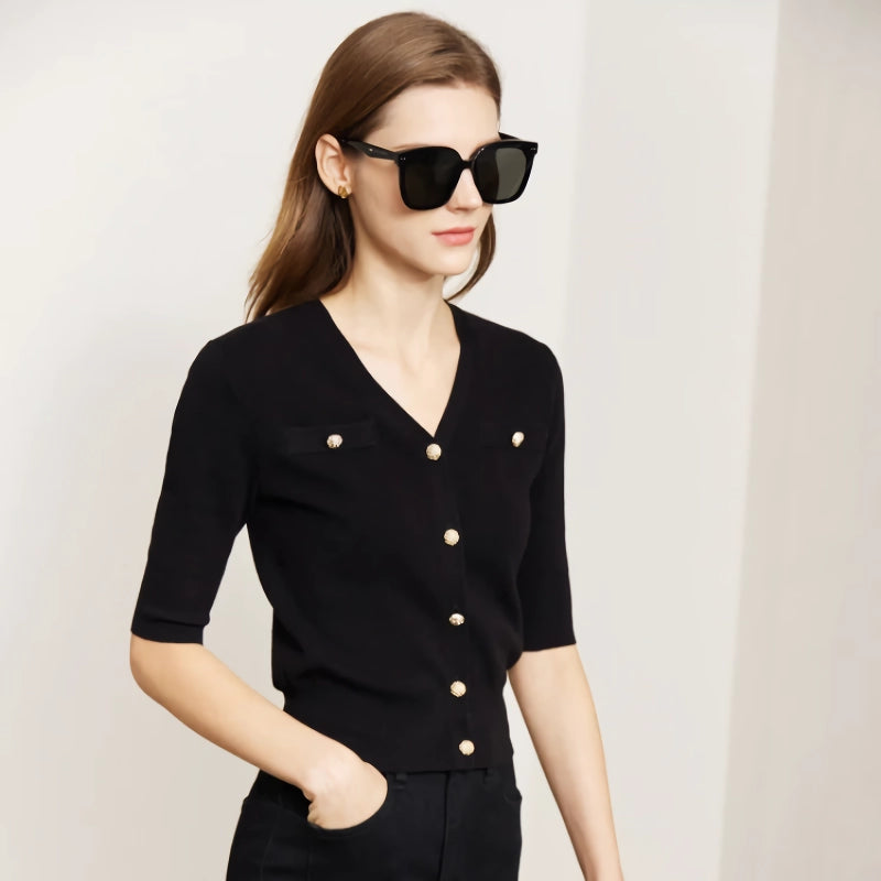 v-neck knitted cardigan, view 2 - MRSLM