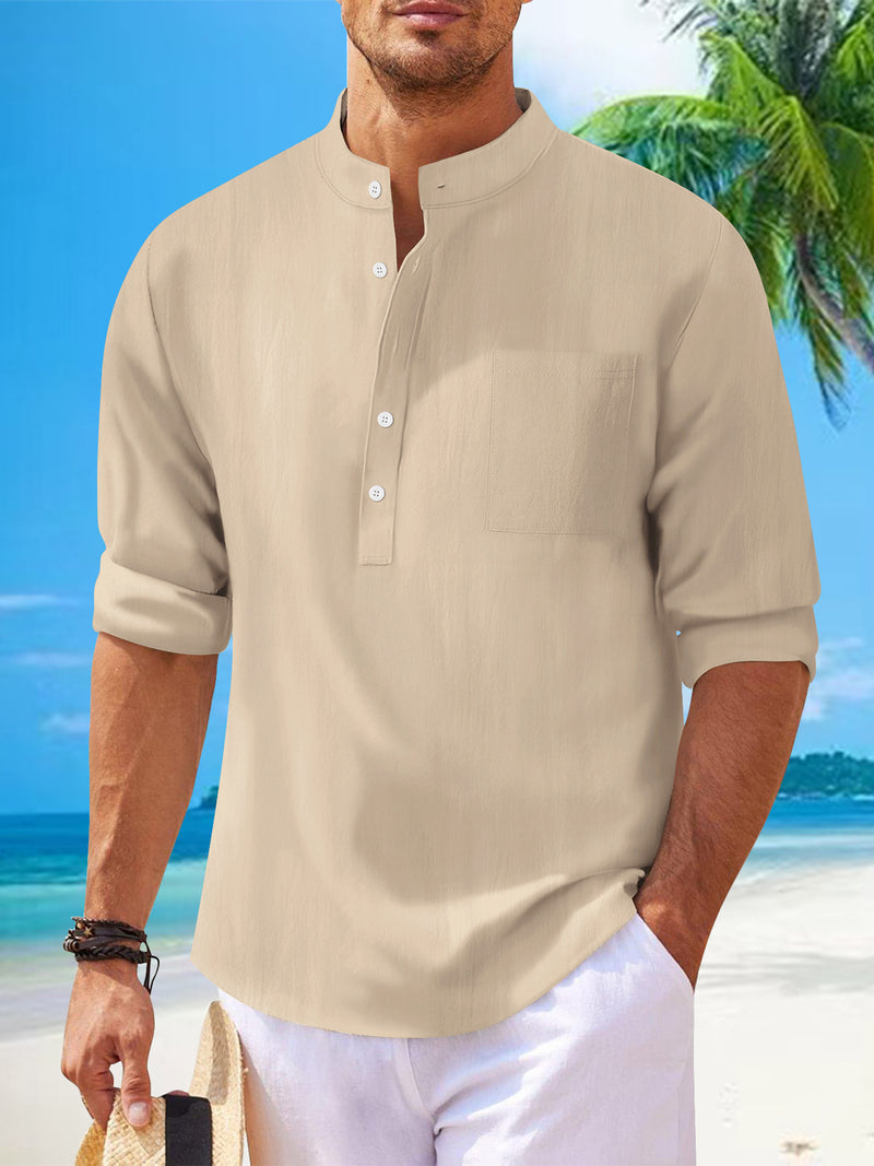 men's cotton stand collar long sleeve shirt, view 10 - MRSLM