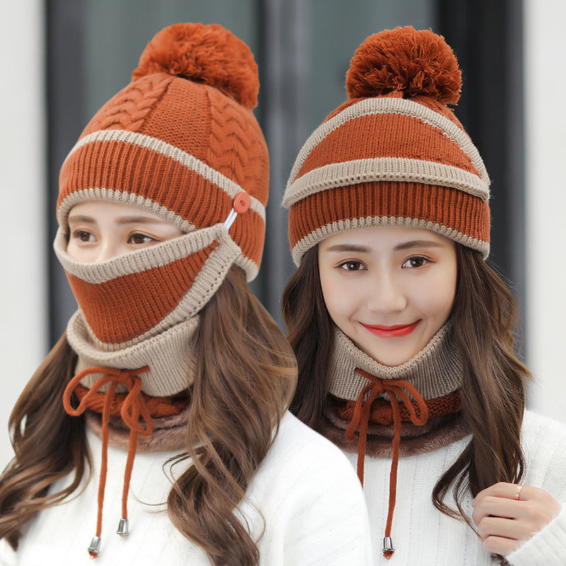 Women's 3-piece pom-pom beanie, mask and neck warmer set, view 5 - MRSLM
