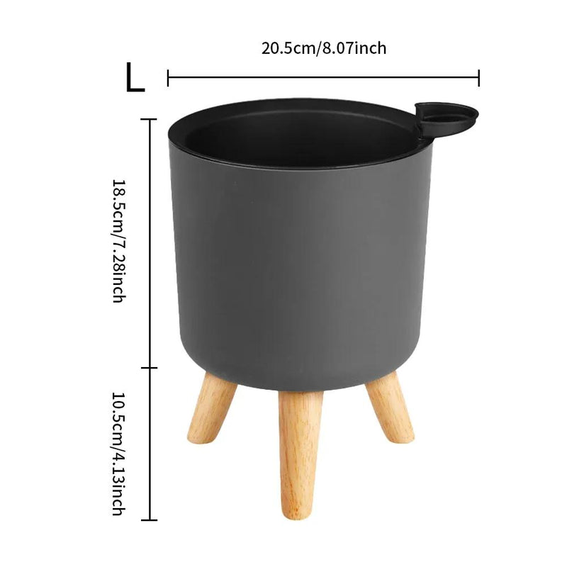 Modern self-watering planter with wooden stand, view 11 - MRSLM