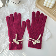 Solid-color bow warm finger gloves, view 9 - MRSLM