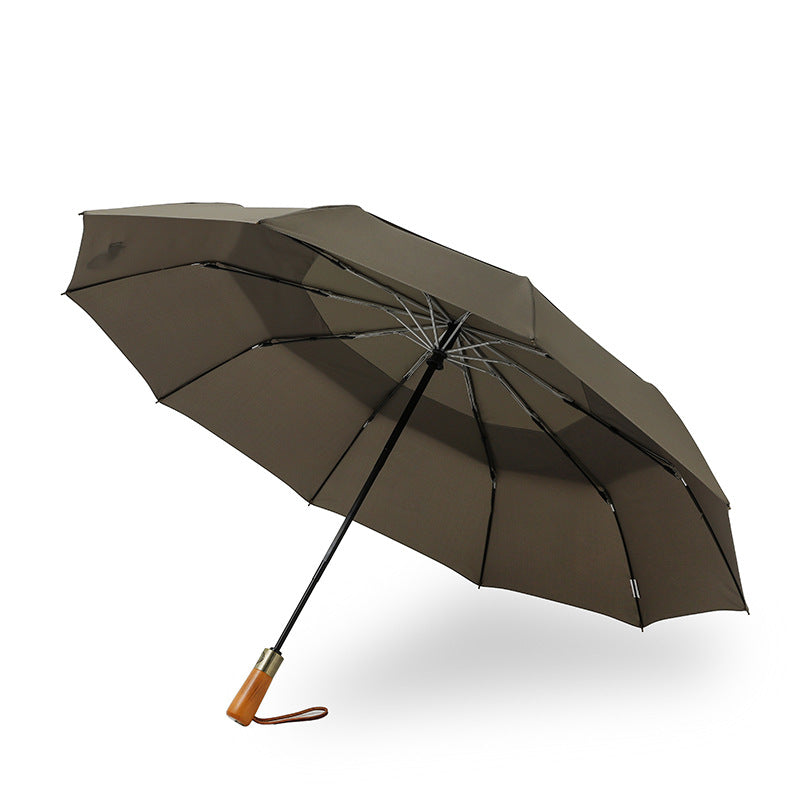 large automatic folding umbrella with wooden handle, view 12 - MRSLM