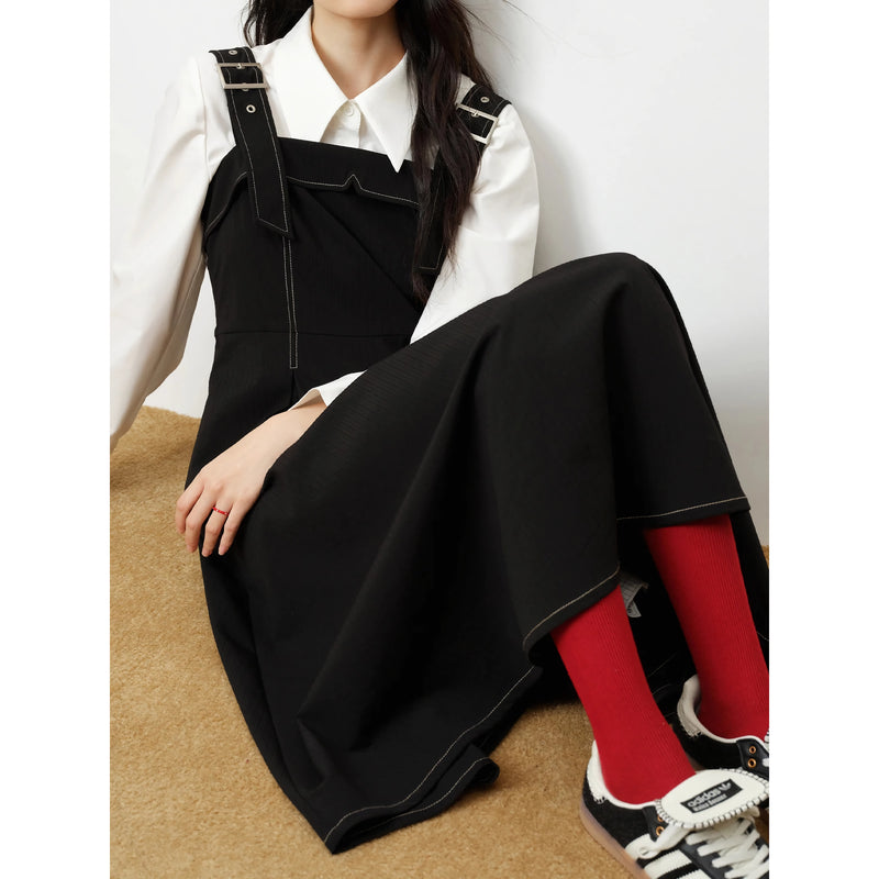black fit-and-flare split dress, view 4 - MRSLM