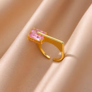 pink square zircon gold-plated ring, view 5 - MRSLM