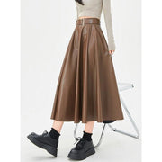 High-waist faux leather skirt with belt, view 6 - MRSLM