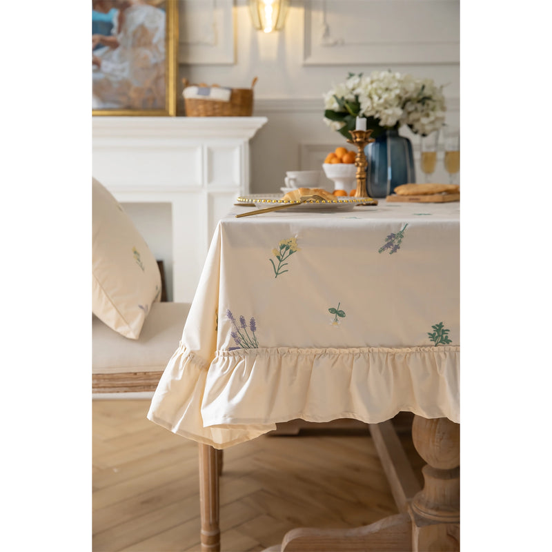 cotton embroidered tablecloth with lotus leaf edge, view 7 - MRSLM