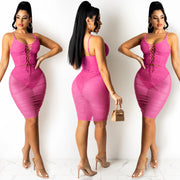 women's sling vest and lace-up pleated skirt set, view 8 - MRSLM